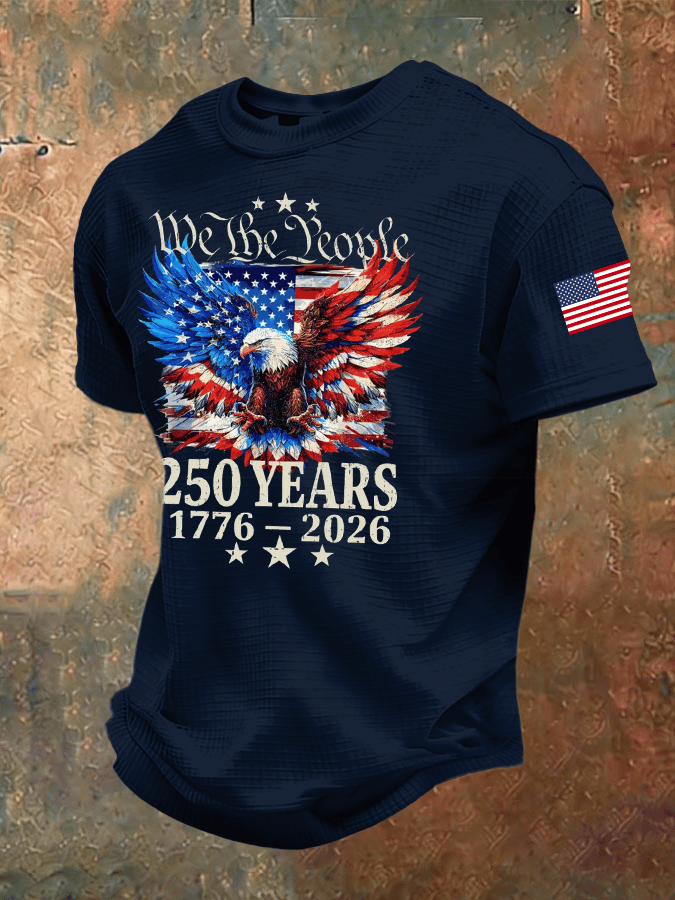 Men'S 250th Anniversary National Flag Print Waffle-Knit Fabric T-Shirt