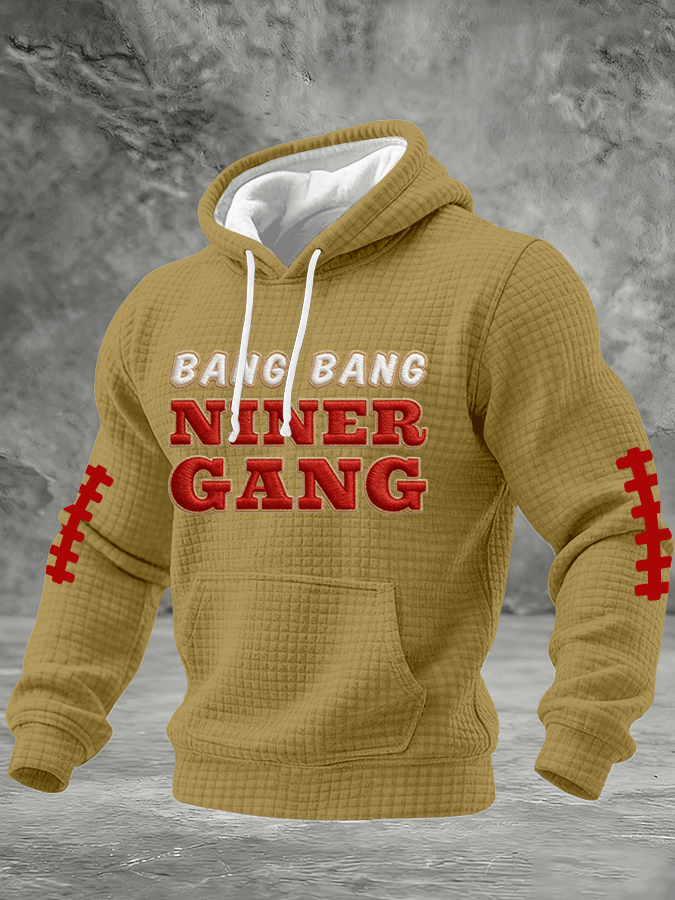 Men's Football Printed Plaid Fabric Hooded Sweatshirt