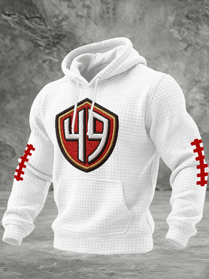 Men's Football Printed Plaid Fabric Hooded Sweatshirt