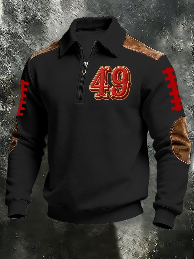 Men's Vintage Football Design Print Casual Zipper Sweatshirt