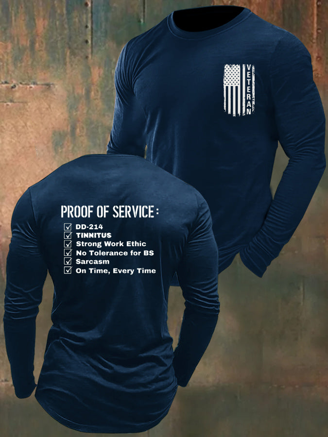 Men's Veteran Proof Of Service  Pattern Long Sleeve 100% Cotton T-Shirt