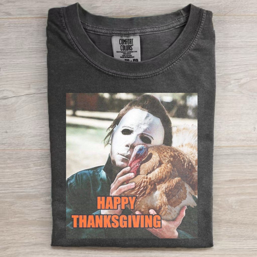 Funny Happy Thanksgiving Horror Retro T-shirt