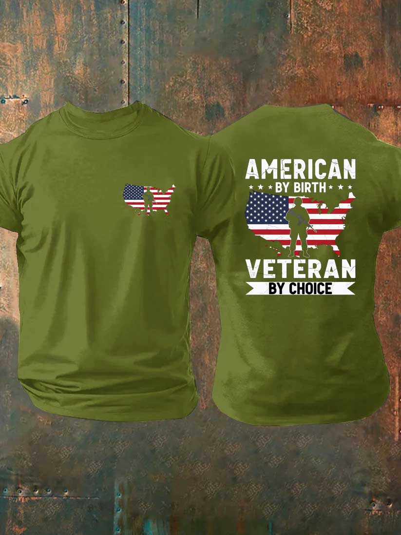 American By Bith Veteran By Choice  Pattern  100% Cotton T-Shirt