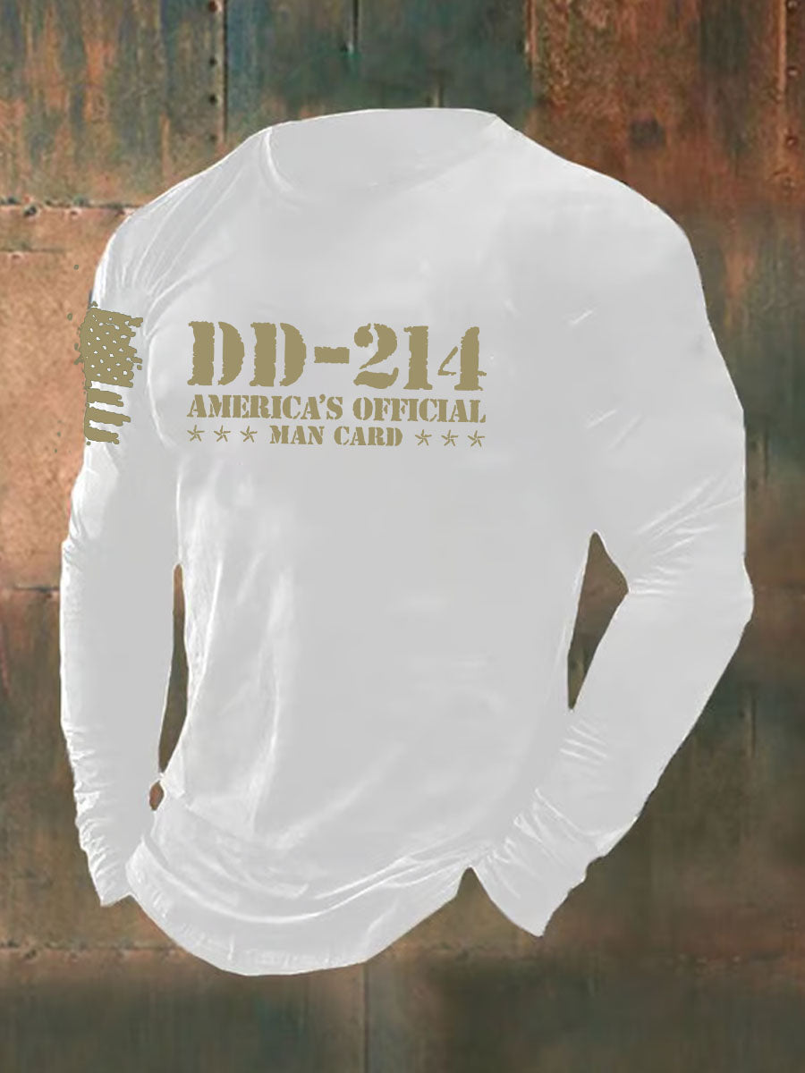 DD-214 American`s Offical Man Card Printed Long Sleeve Cotton T-Shirt