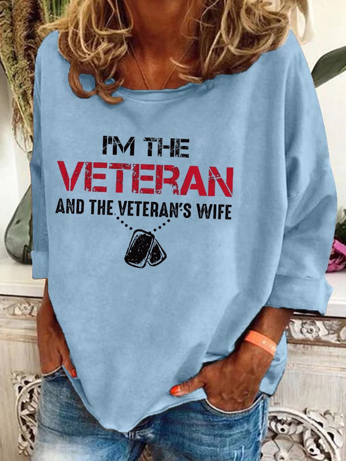Women's I'm A Veteran And The Veteran's Wife Printed Casual Long Sleeve T-Shirt