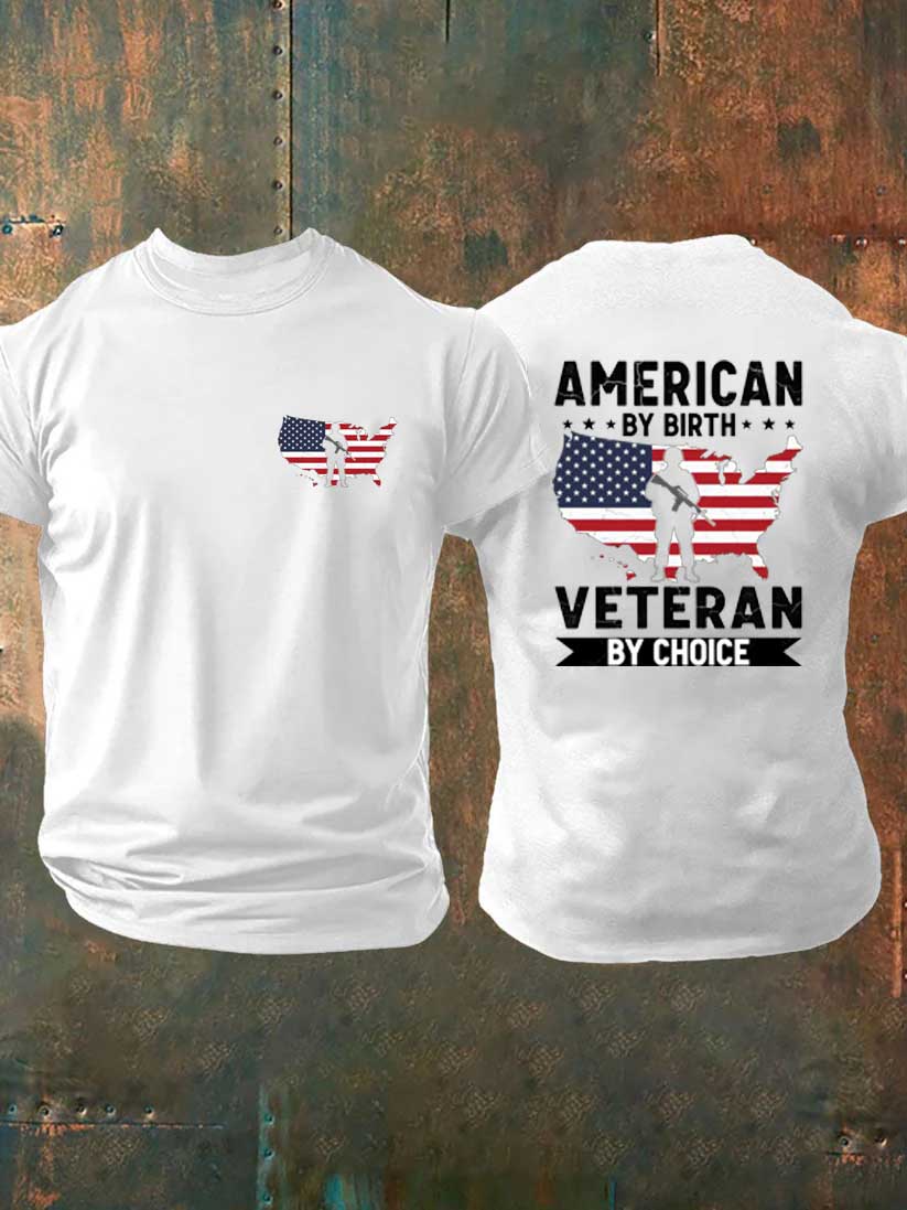 American By Bith Veteran By Choice  Pattern  100% Cotton T-Shirt