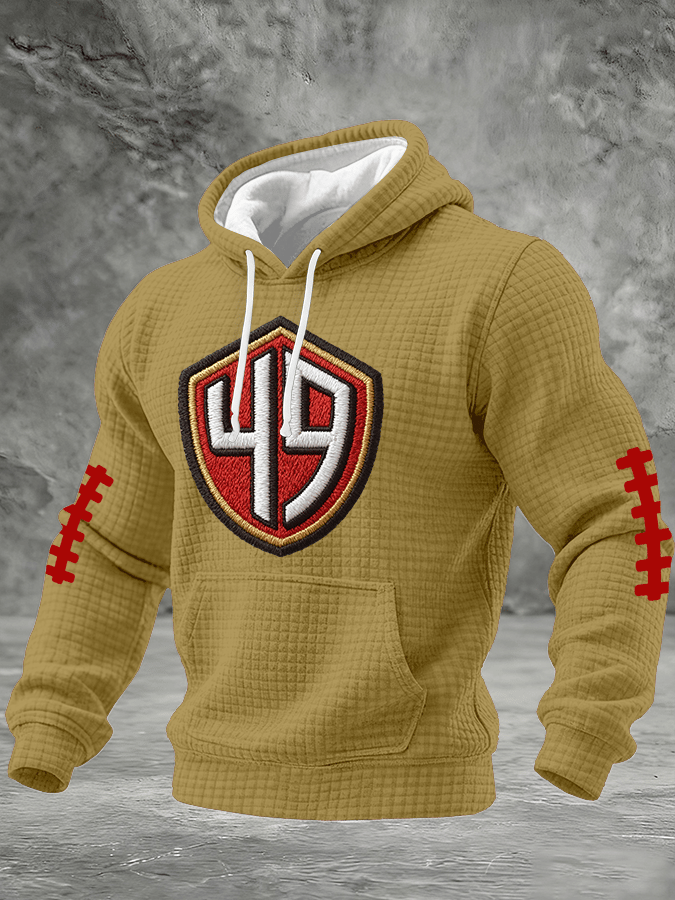 Men's Football Printed Plaid Fabric Hooded Sweatshirt