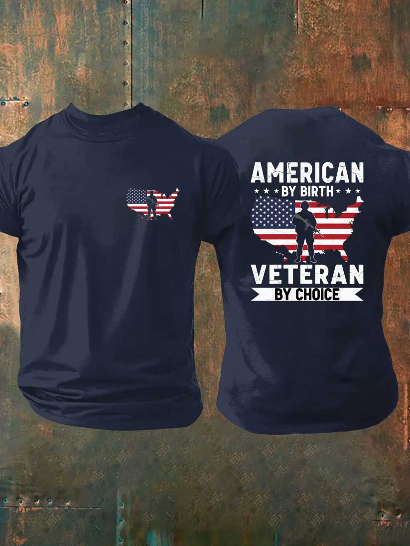 American By Bith Veteran By Choice  Pattern  100% Cotton T-Shirt