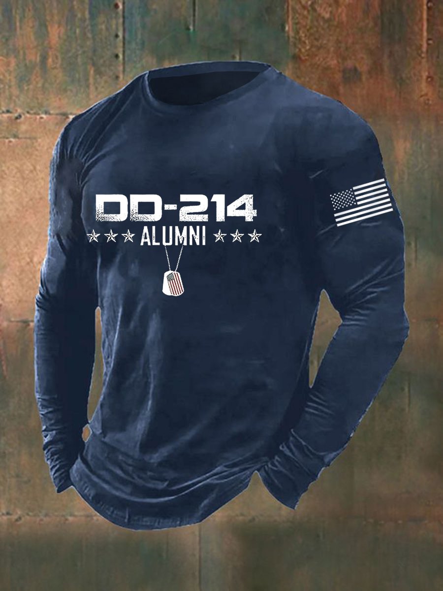 Men's Vintage DD-214 Alumni Veteran Print Casual Long Sleeve T-Shirt