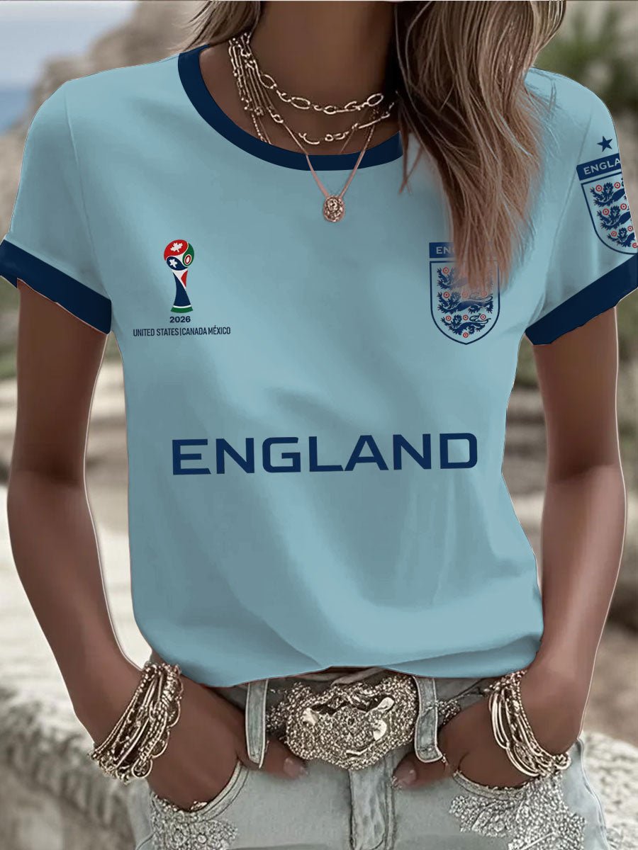 Women's UK Football Lover England 2026  Print Round Neck T-Shirt