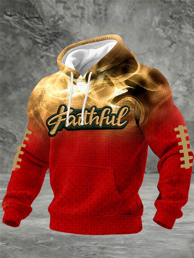 Men's Football Printed Plaid Fabric Hooded Sweatshirt