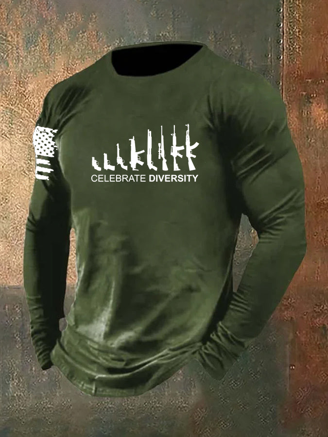 Men's Celebrate Diversity  Pattern Long Sleeve  100% Cotton T-Shirt