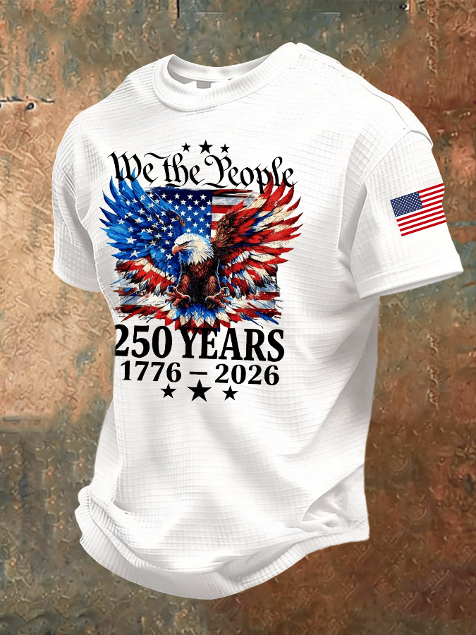 Men'S 250th Anniversary National Flag Print Waffle-Knit Fabric T-Shirt