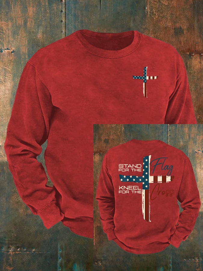 Men's  Stand For The Flag Kneel For The Cross Print  Sweatshirt
