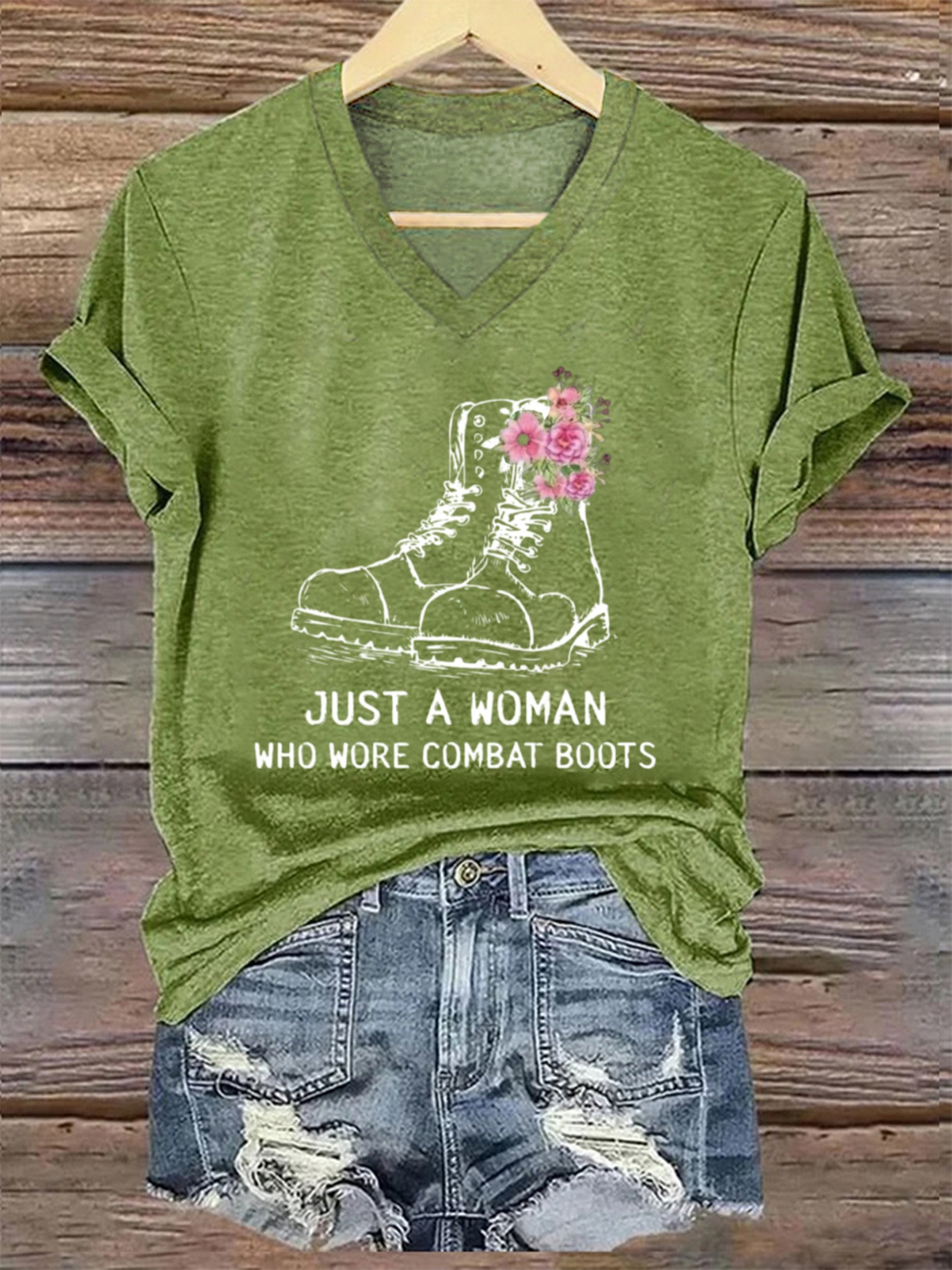 Women's Just A Woman In Combat Boots Printed Short-Sleeved T-Shirt