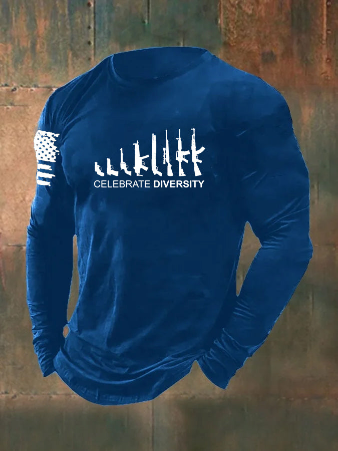 Men's Celebrate Diversity  Pattern Long Sleeve  100% Cotton T-Shirt