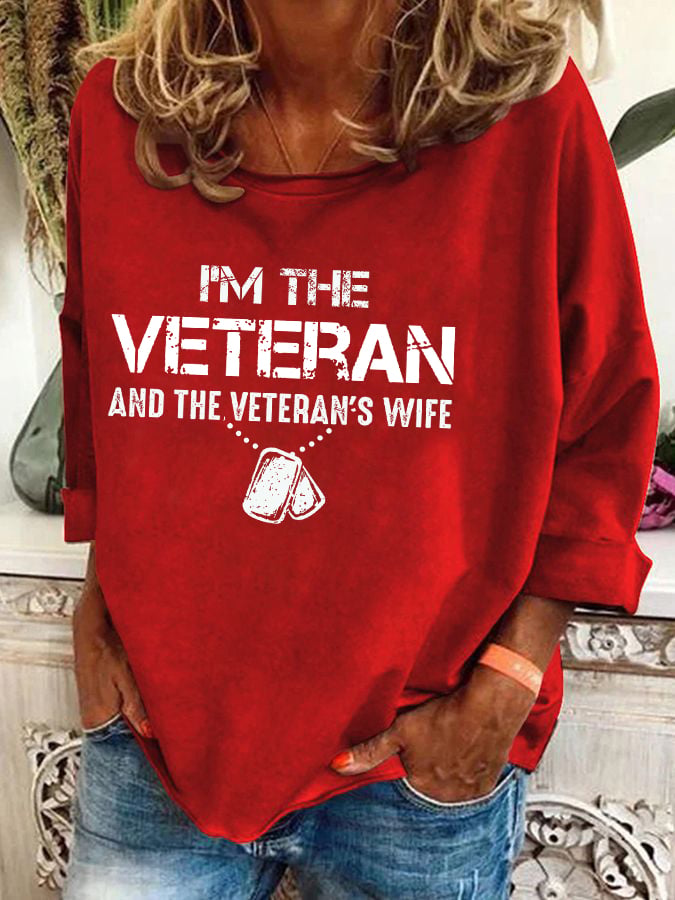 Women's I'm A Veteran And The Veteran's Wife Printed Casual Long Sleeve T-Shirt
