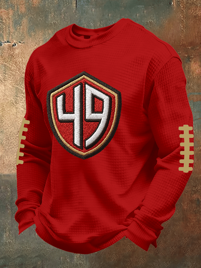 Men's Football Waffle Fabric Long-Sleeved T-Shirt