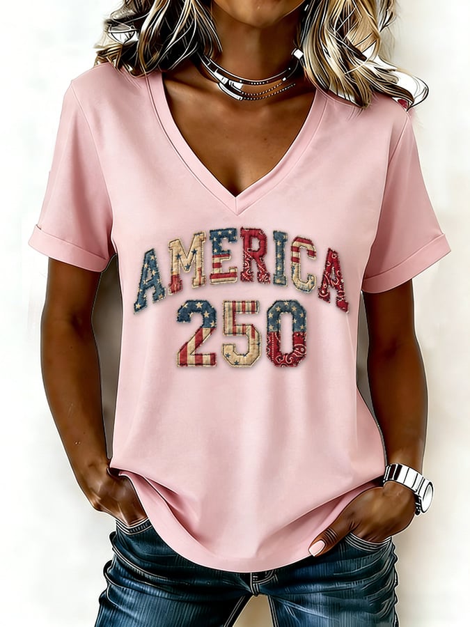 Women's casual retro American 250th anniversary T-shirt