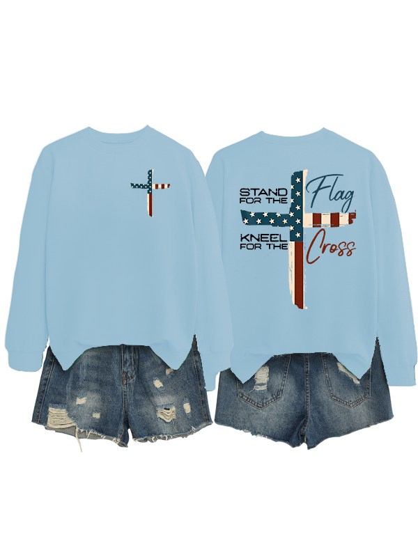 Women's  Stand For The Flag Kneel For The Cross  Print  Sweatshirt