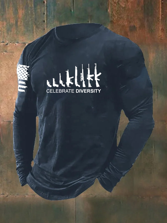 Men's Celebrate Diversity  Pattern Long Sleeve  100% Cotton T-Shirt