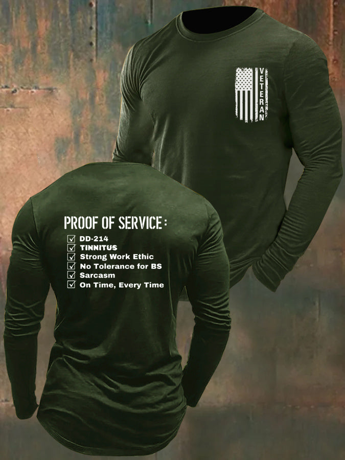 Men's Veteran Proof Of Service  Pattern Long Sleeve 100% Cotton T-Shirt