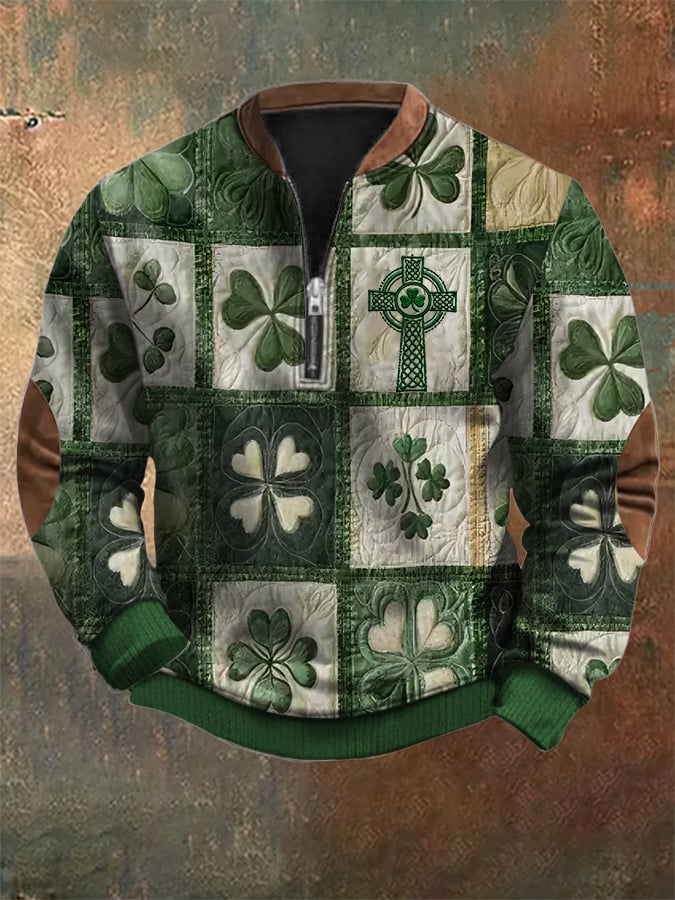 Men'S Western Distressed Hot Print 1/4 Zipper Stand Collar Long Sleeve Sweatshirt