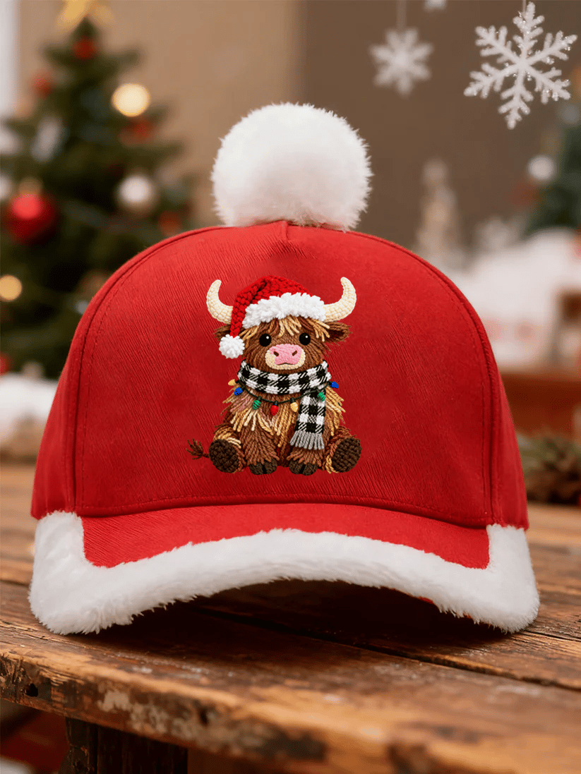 Unisex Christmas Highland Cow Plush Hat