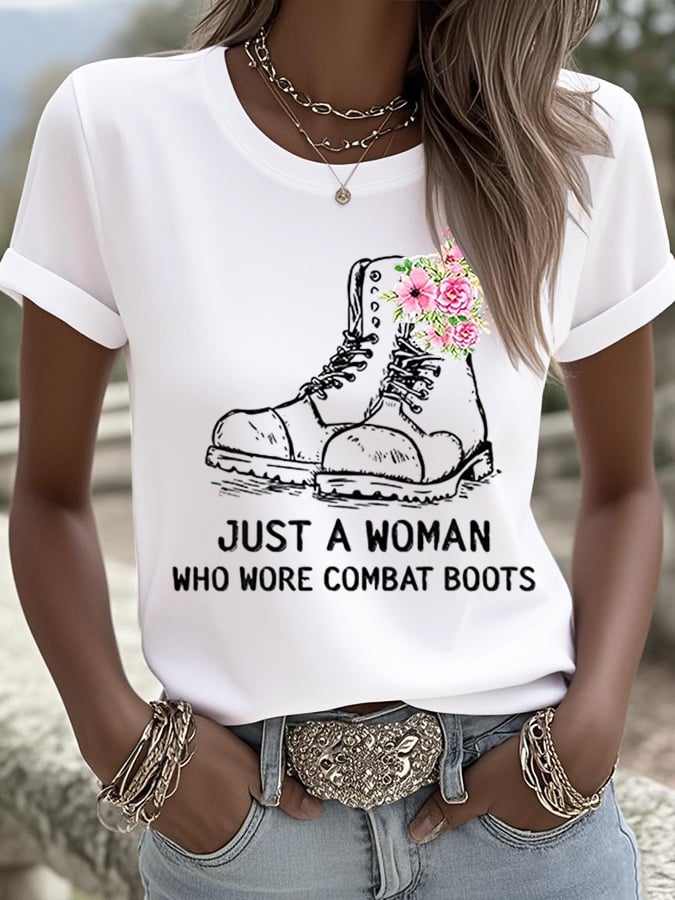Women's Just A Woman Who Wore Combat Boots Print T-shirt