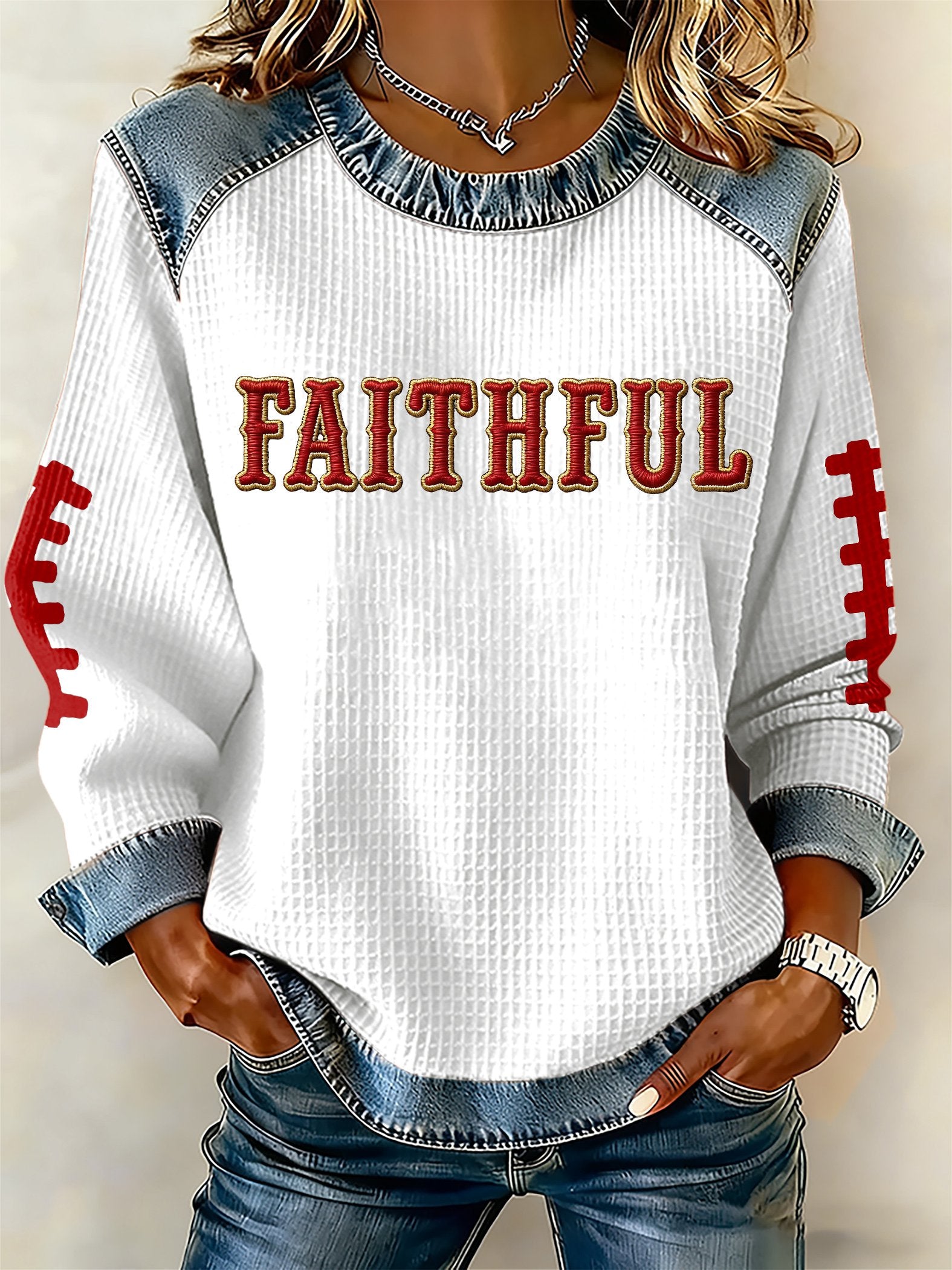 Women's rugby print long-sleeved sweatshirt