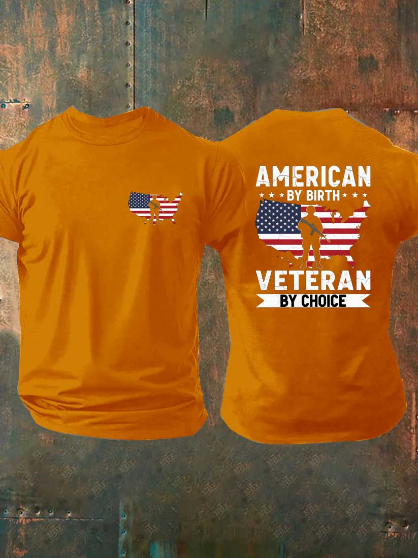 American By Bith Veteran By Choice  Pattern  100% Cotton T-Shirt