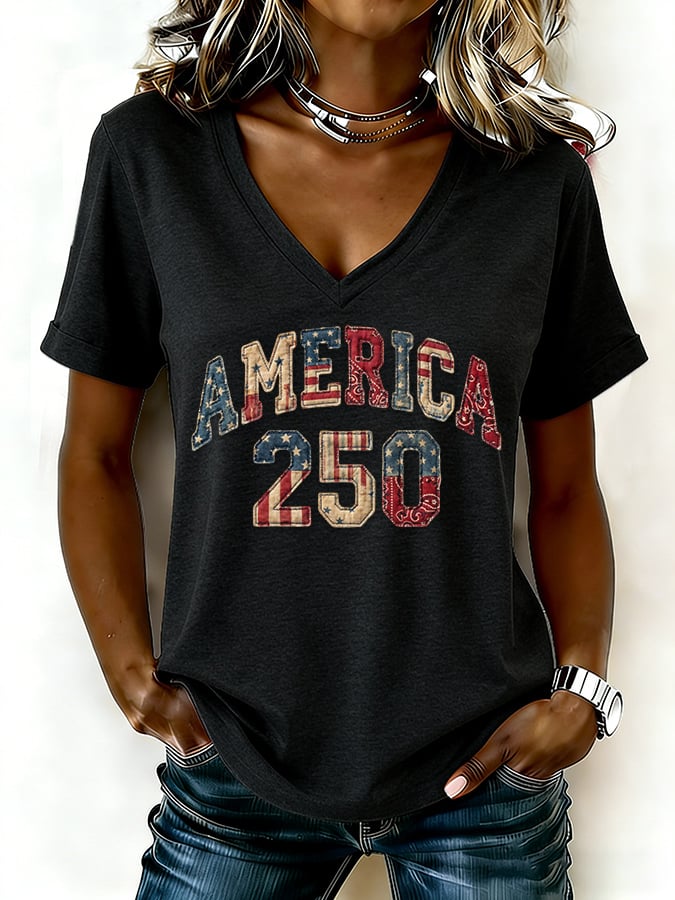 Women's casual retro American 250th anniversary T-shirt