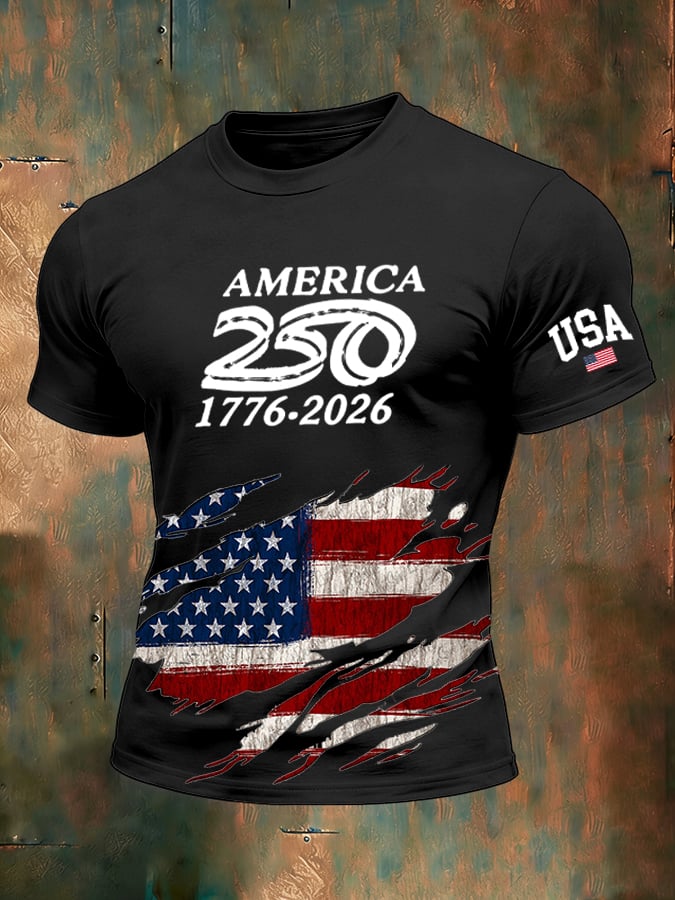 Men's 250th Anniversary National Flag Print Casual Short-Sleeved T-Shirt