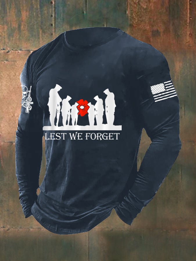 Men's Lest We Forget Veteran Day American Flag Long Sleeve T-Shirt
