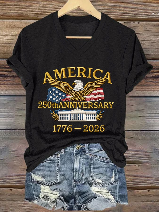 Women'S Casual Short-Sleeved T-Shirt With American 250th Anniversary Commemorative Print.