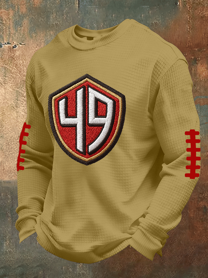 Men's Football Waffle Fabric Long-Sleeved T-Shirt