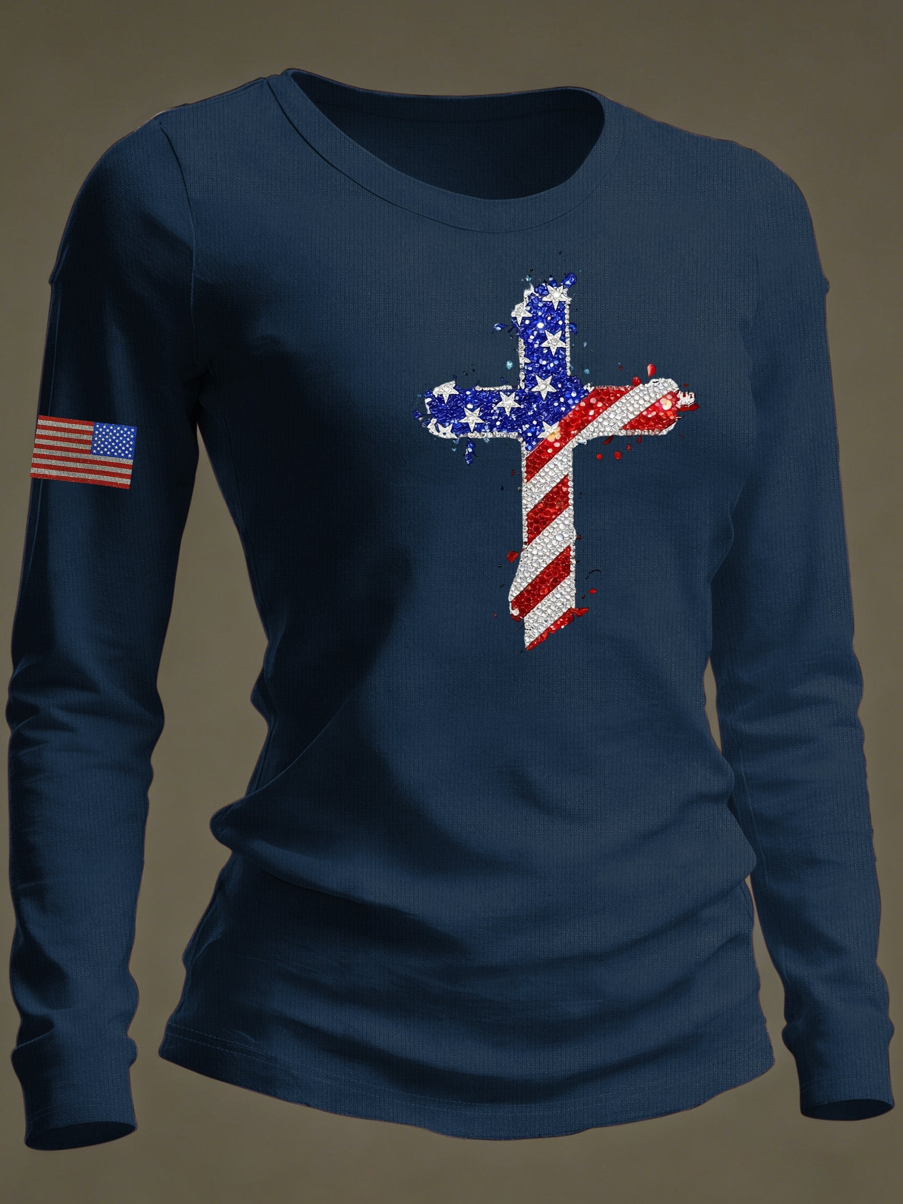 Women's casual American faith long-sleeved T-shirt