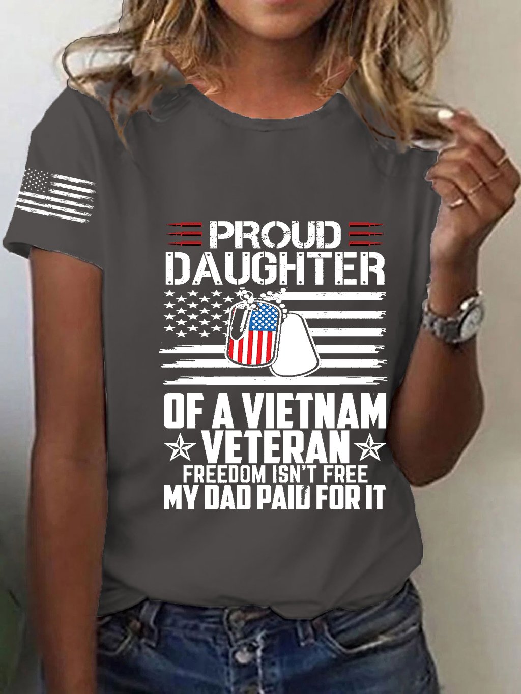 Women's Proud Daughter of a Vietnam War Veteran Freedom Isn't Free My Dad Paid For It Printed T-Shirt