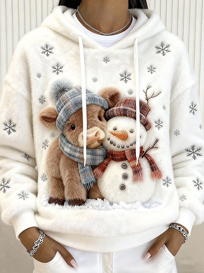 Women's Cute Animal Highland Cow Yeti Print Sweatshirt