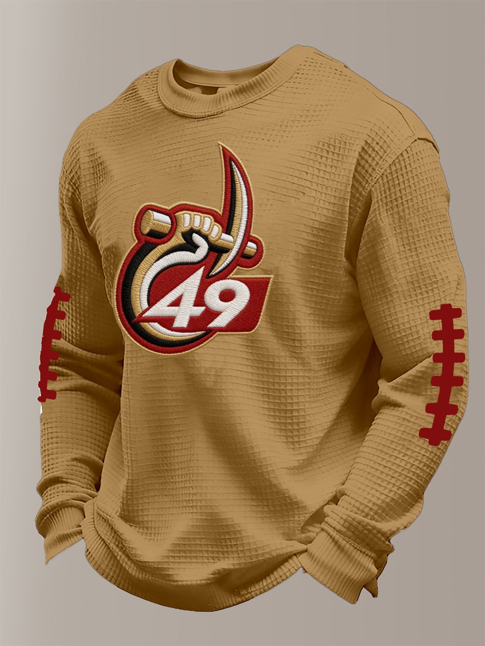 Men's Football Waffle Fabric Long-sleeved T-shirt