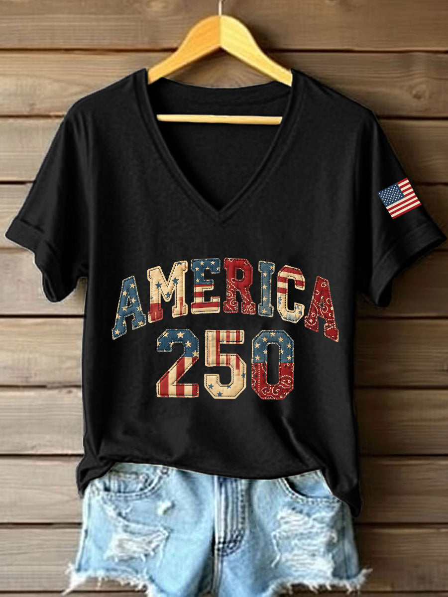 Women's 250th Anniversary Patchwork Pattern T-Shirt