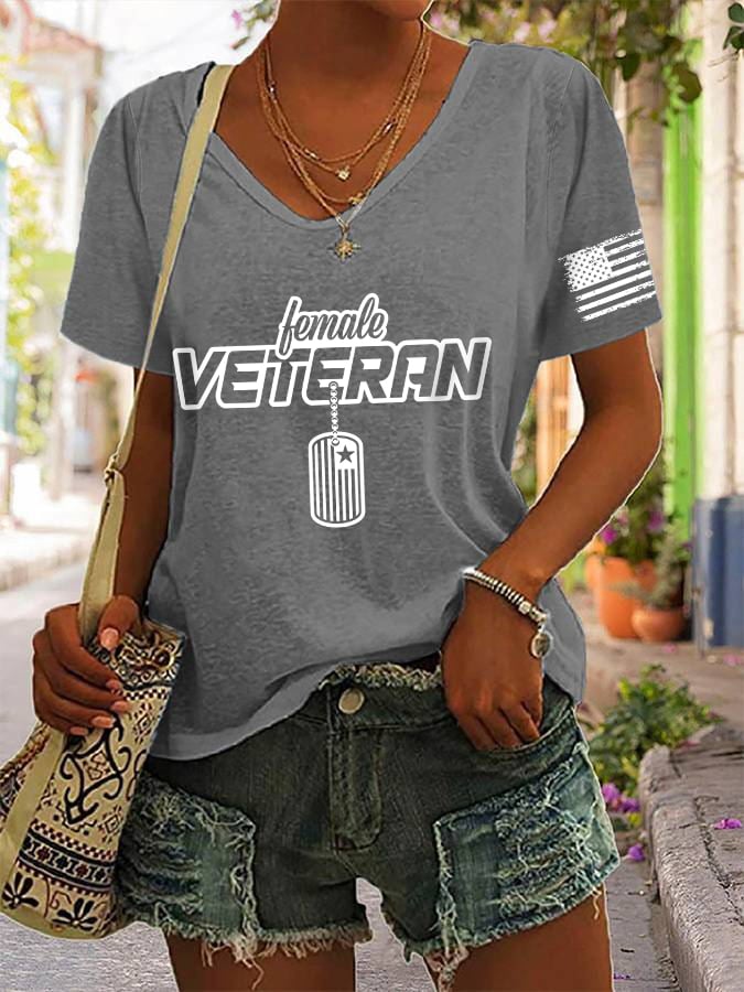 Women's "Female Veteran" Printed V-Neck T-Shirt