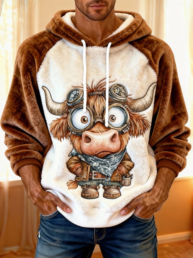 Men'S Highland Denim Print Flannel Raglan Sleeve Hooded Top