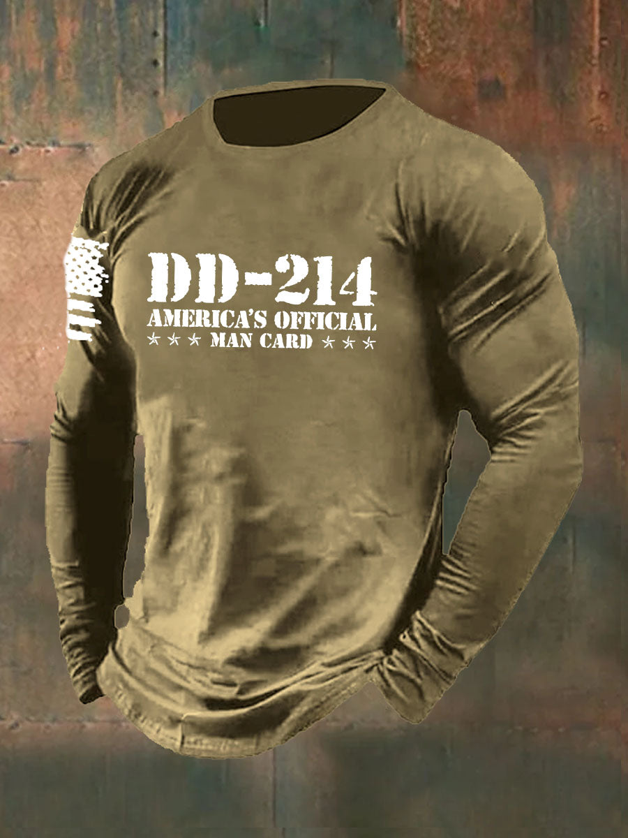 DD-214 American`s Offical Man Card Printed Long Sleeve Cotton T-Shirt