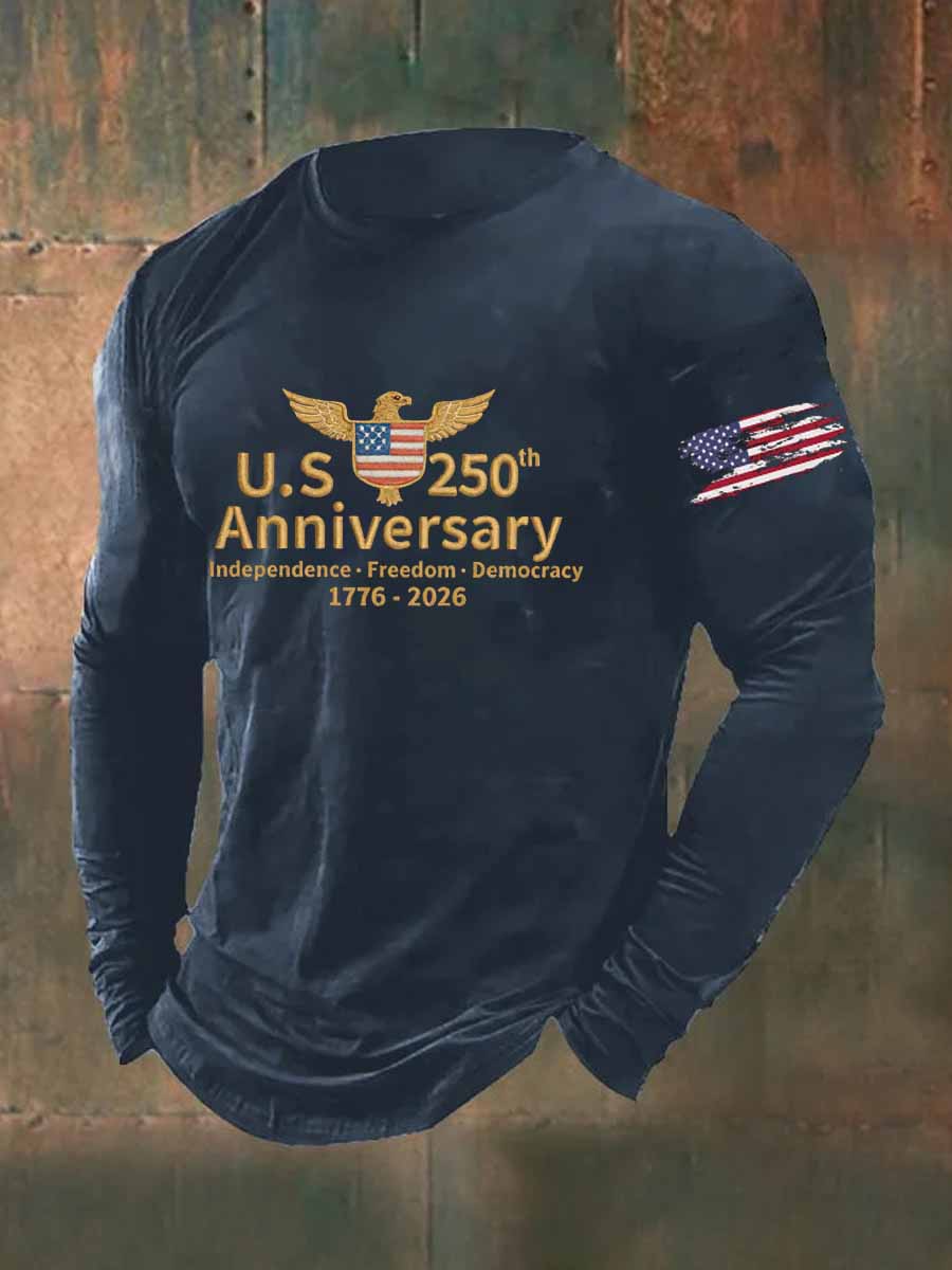 US 250th Anniversary Veterans Printed Long Sleeve Cotton T-Shirt