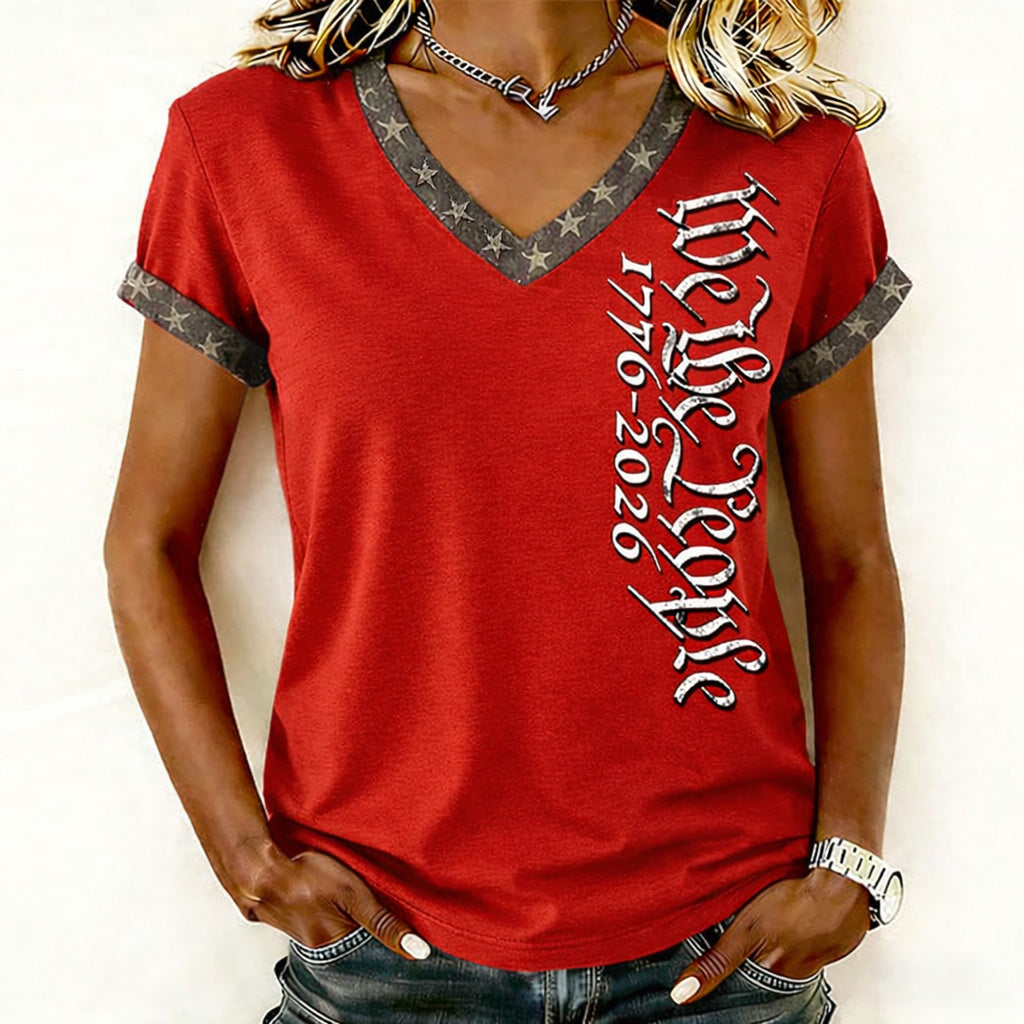 Women's 250th Anniversary Art Print Casual V-neck T-Shirt