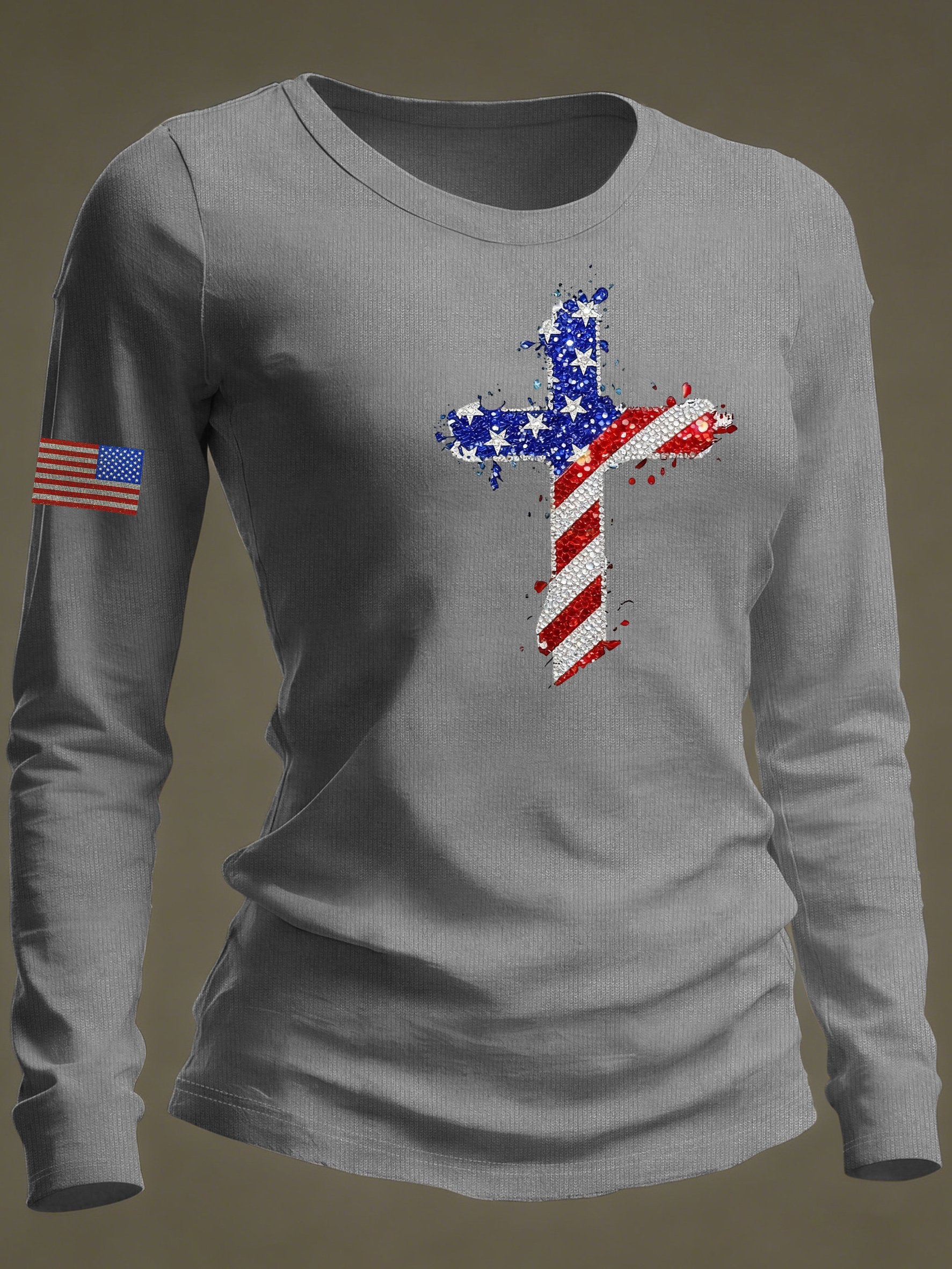 Women's casual American faith long-sleeved T-shirt
