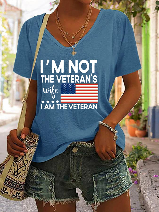 Women's I Am The Veteran Not The Veteran's Wife Printed V-Neck T-Shirt