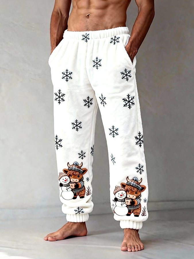 Men'S Animal Highland Cow Flannel Print Casual Pants
