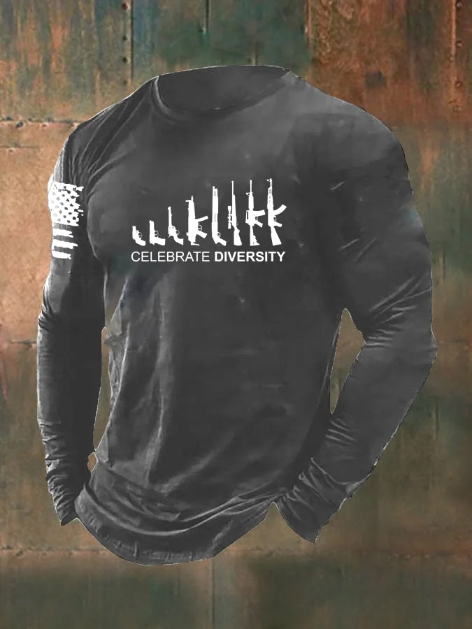 Men's Celebrate Diversity  Pattern Long Sleeve  100% Cotton T-Shirt